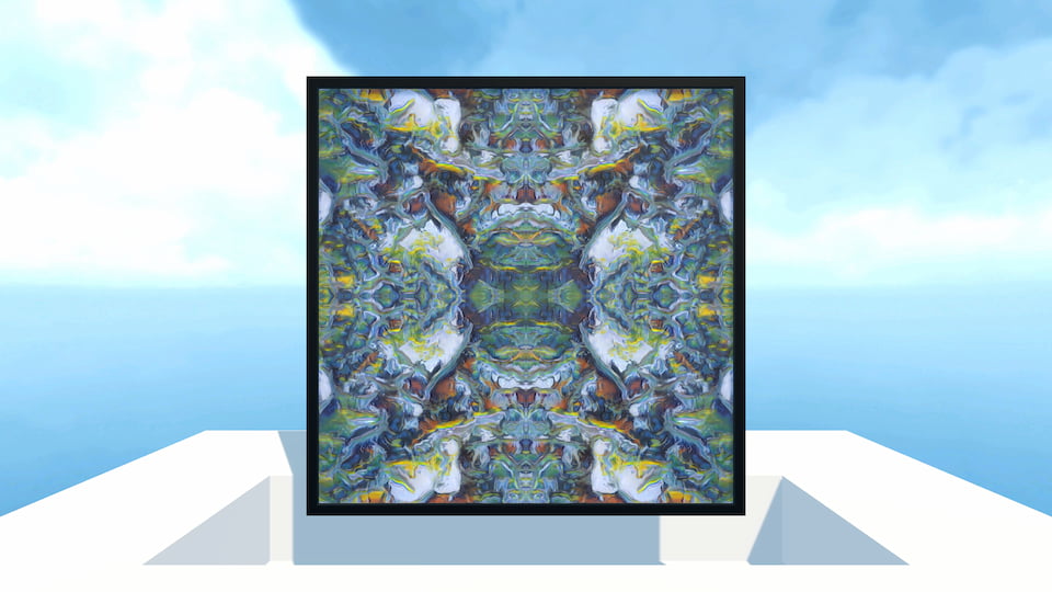 The Autolume canvas in VR, a mix of greens, yellows, and white.